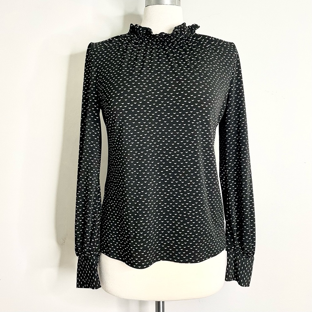 ADRIANNA PAPELL Ruffled Collar Long Sleeve Tunic Top
